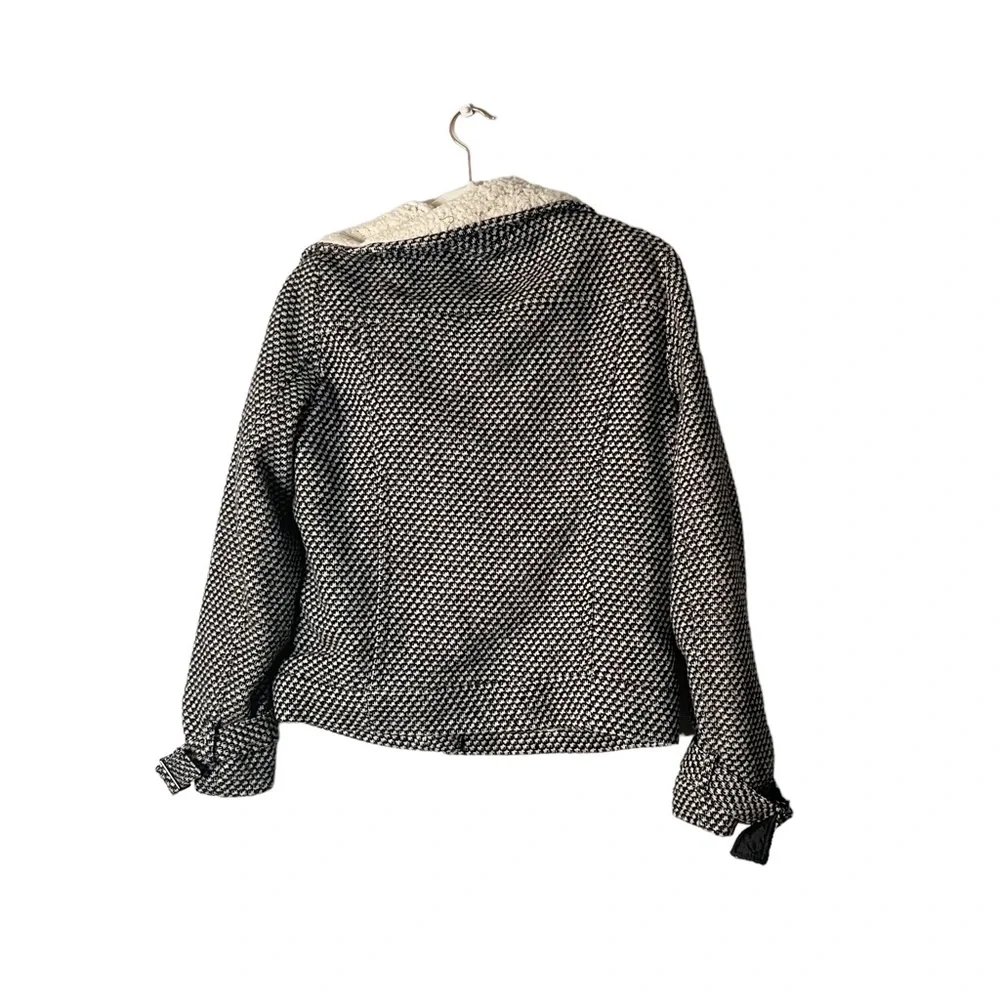 Forever 21 Sherpa Lined Houndstooth Patterned Wool Blend Zip Up Jacket Coat Lg - Picture 3 of 8
